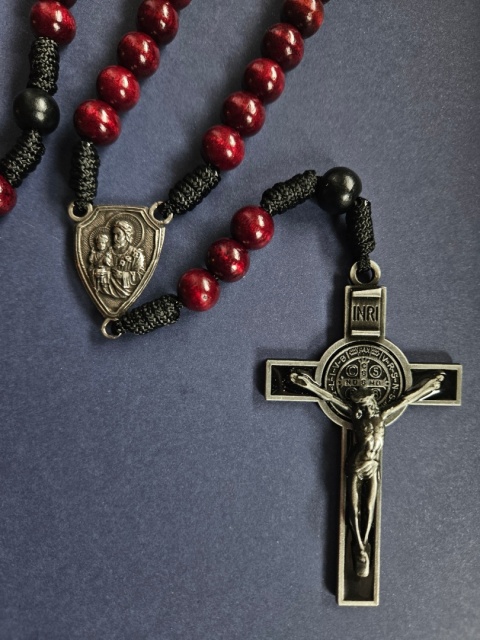 Różaniec na szyję św.Józef bordowy