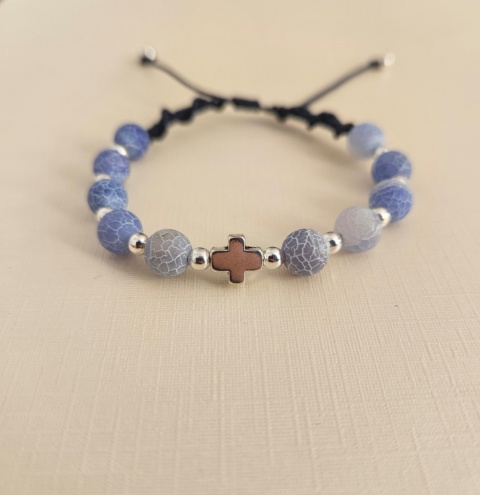 Bransoletka Różaniec agat błękitna