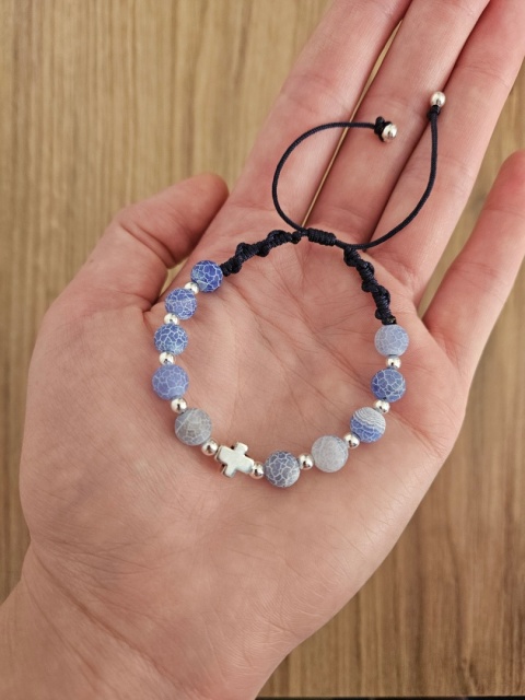 Bransoletka Różaniec agat błękitna