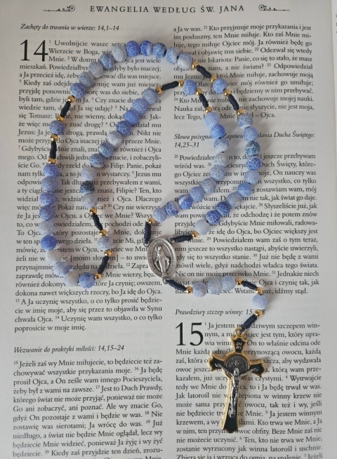 Różaniec z kamienia Agat błękitny