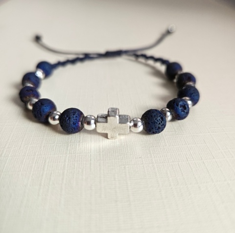 Bransoletka Różaniec lawa wulkaniczna granatowa