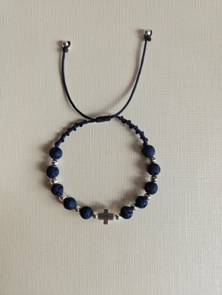 Bransoletka Różaniec lawa wulkaniczna granatowa