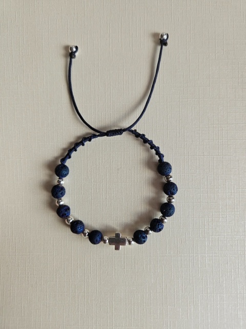 Bransoletka Różaniec  lawa wulkaniczna granatowa