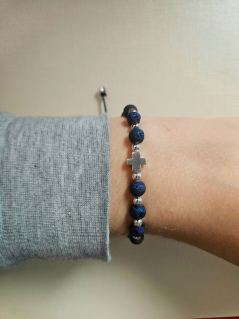 Bransoletka Różaniec lawa wulkaniczna granatowa