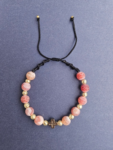 Bransoletka agat koralowy i lawa wulkaniczna