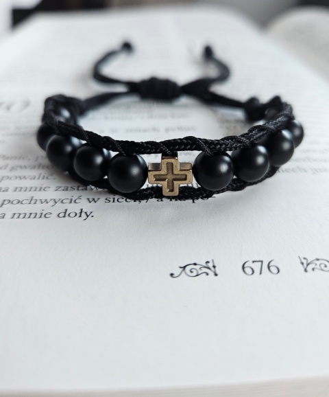 Bransoletka dziesiatek różańca paracord czarna