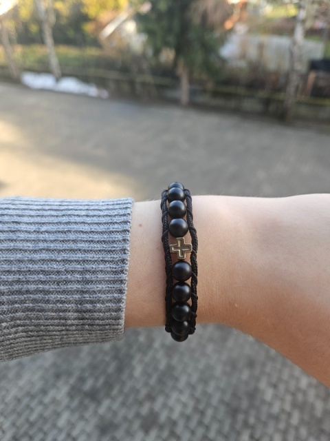 Bransoletka dziesiatek różańca paracord czarna