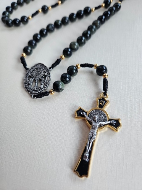 Ròżaniec jaspis kambaba czarno- zielony