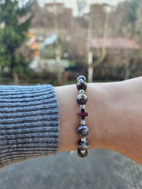 Bransoletka dziesiątka Różańca jaspis szary