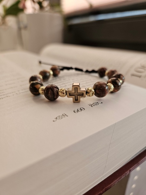 Bransoletka dziesiątka Różańca jaspis leopardzi