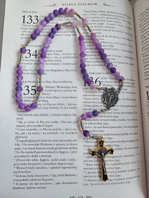 Różaniec agat trawiony fioletowy