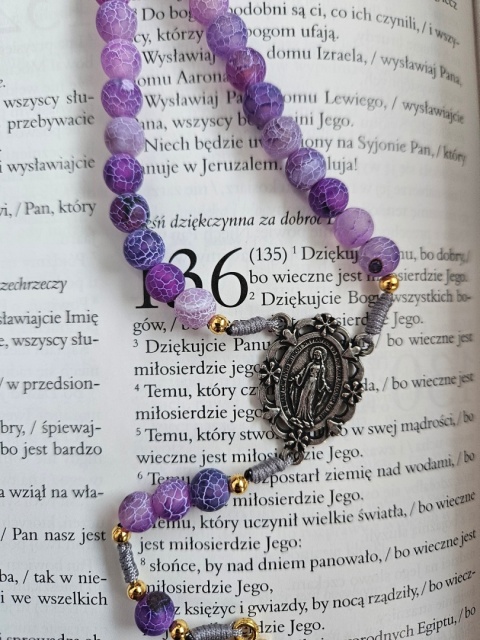 Różaniec agat trawiony fioletowy