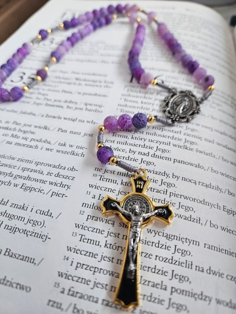 Różaniec agat trawiony fioletowy