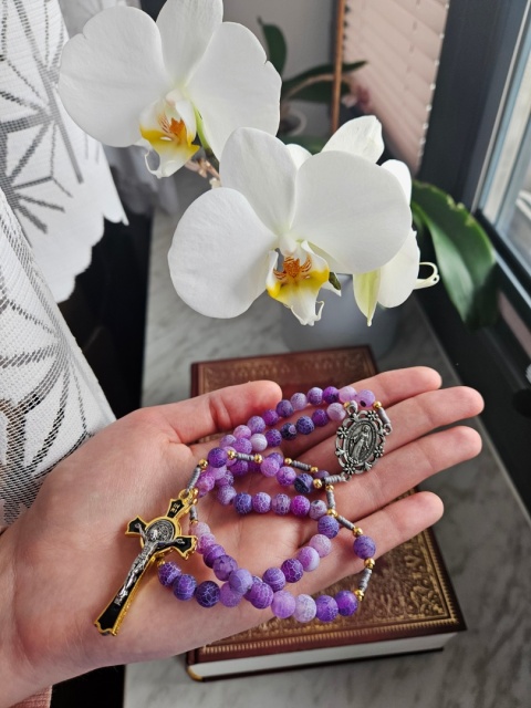 Różaniec agat trawiony fioletowy