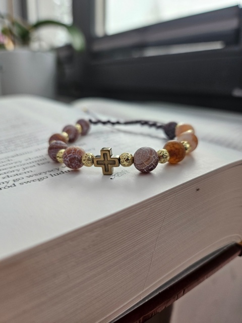 Bransoletka agat trawiony brązowy