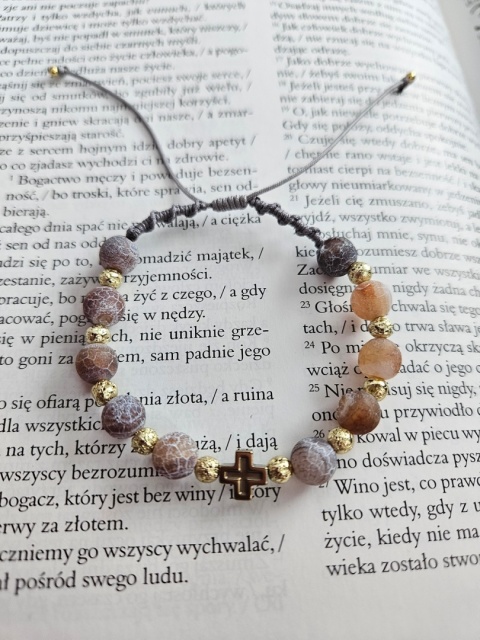 Bransoletka agat trawiony brązowy