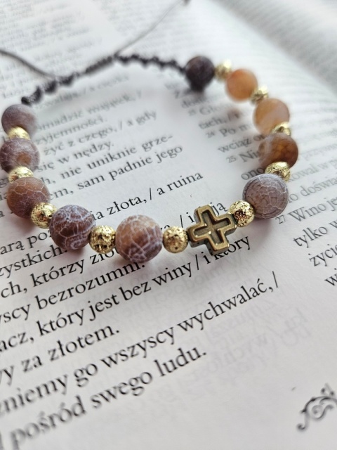 Bransoletka agat trawiony brązowy