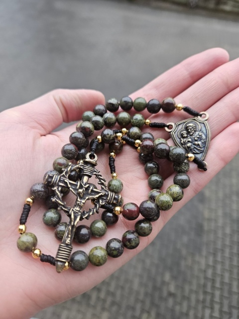 Różaniec jaspis afrykański zielony Św.Józef