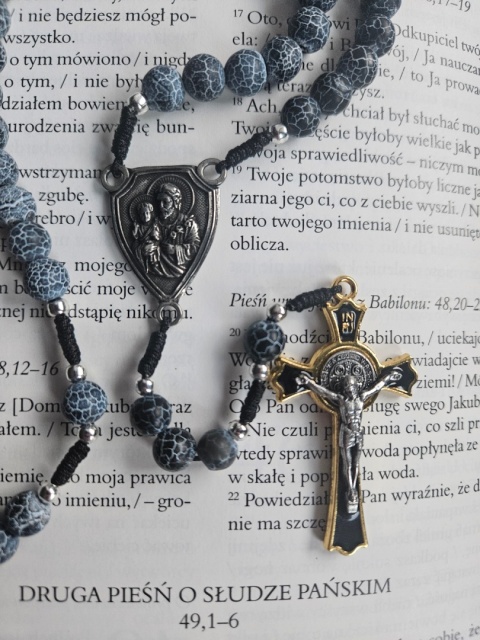 Różaniec agat czarny św.Józef