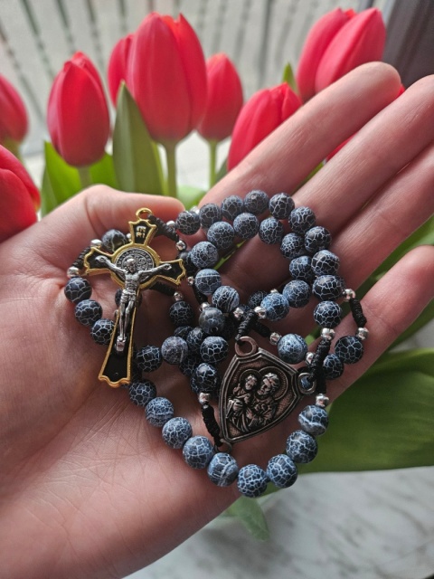 Różaniec agat czarny św.Józef