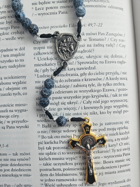 Różaniec agat trawiony czarny